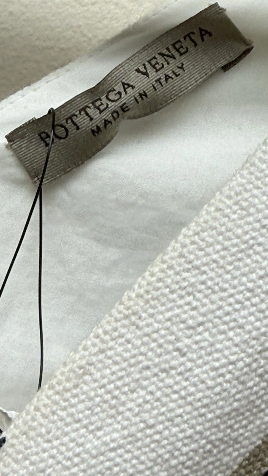 Abito midi Bottega Veneta arancione blu navy bianco lino senza maniche scollo a V 44 46 nuovo con etichette