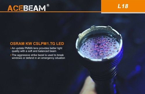 Acebeam L18 Long Throw OSRAM LED Flashlight -1500 Lumen -1km Throw with battery - Picture 2 of 4