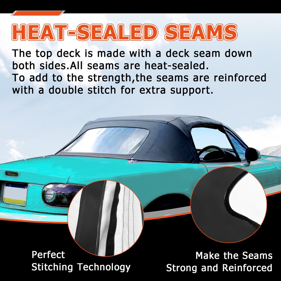 Black Convertible Soft Top With Clear Plastic Window For Mazda Miata MX-5 (1990-2005)