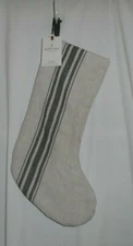 HEARTH & AND HAND 21" CREAM & GREEN STRIPE LINEN CHRISTMAS STOCKING 2021 NEW