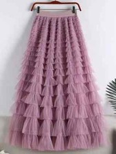Fashion Mesh Skirt Women High Waist A-line Spliced Solid Color Loose Skirts