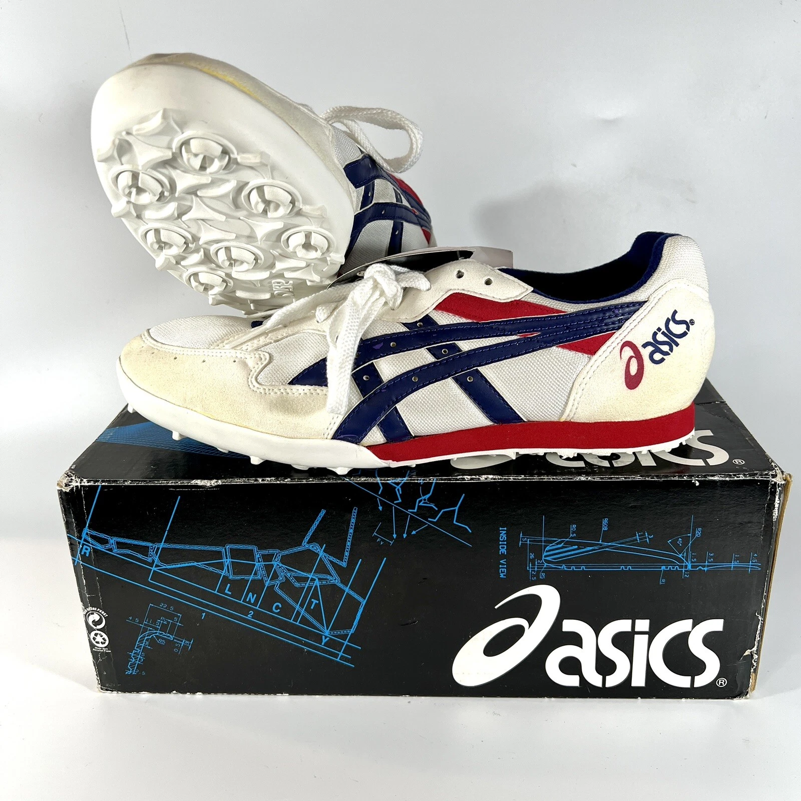 Scarpe da corsa Asics Harrier '96 GN505 pista campo uomo taglia 11 bianco marino rosso