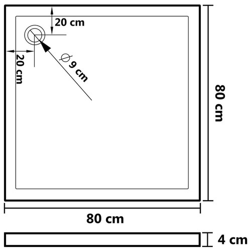 vidaXL Square ABS Shower Base Tray White 80x80 cm - Picture 7 of 7