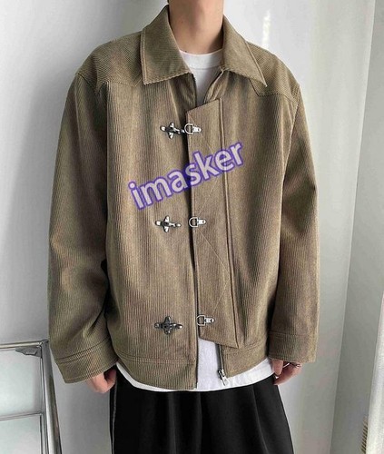 Men's Autumn Jacket Coat Casual Long Sleeve Lapel Loose Metal Button Outwear - Picture 11 of 16