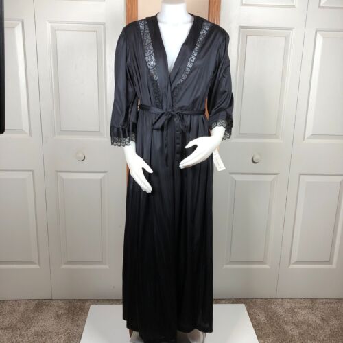 Set Peignoir Vintage Gilead Nero Nylon Pizzo Boudoir Higbee Company Large Nuovo con etichette - Foto 2 di 16