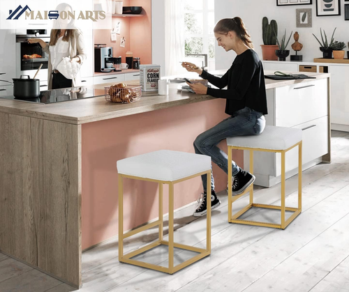 White & Gold Counter Height 24" Bar Stools Set of 2 for Kitchen Counter Modern B - Picture 10 of 10