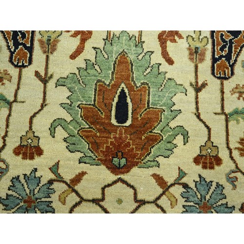 7'10"x10'3" Linen White Heris All Over Design Hand Knotted 100% Wool Rug R76225 - Picture 8 of 11
