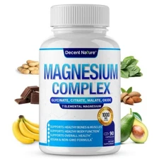 Magnesium Complex 7 Elemental Magnesium Supplement 1000mg Non-GMO 90 Capsules