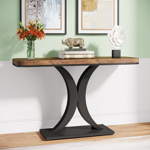 39" Industrial Console Table Narrow Entryway Hallway Table with X shape Base - Picture 17 of 24