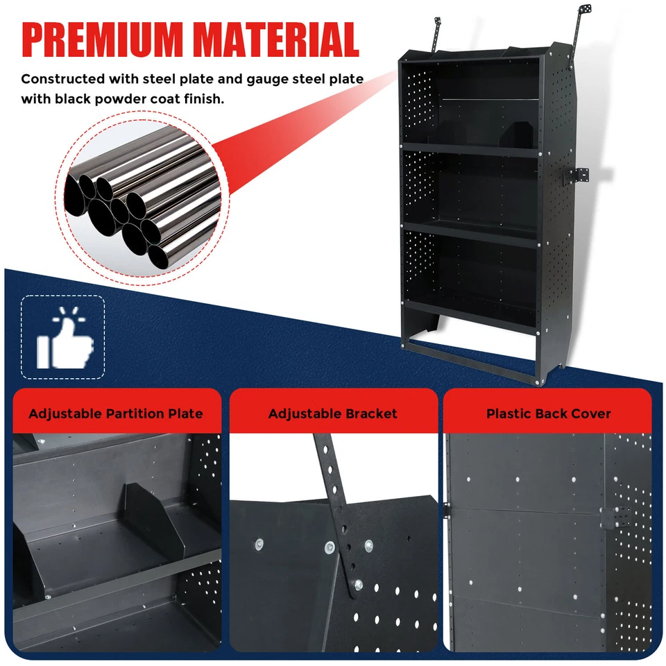 Mid/High Roof Van Shelving 存储系统 32 英寸宽 x 60 英寸高 x 13 英寸D 适用于 Transit,NV — 第 4/4 张图片