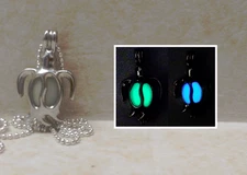 GLOW IN THE DARK Sea Turtle Double Sided Green & Blue Silver Charm Necklace