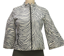 Life A Little Women's Leather Jacket 3/4 Sleeve Tan Grey Zebra Petite Size Ps