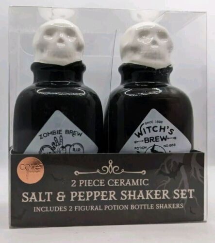 Zombie Brew Skull Witches' Brew Potion Bottles Salt Pepper Shakers Ceramic - Picture 2 of 4