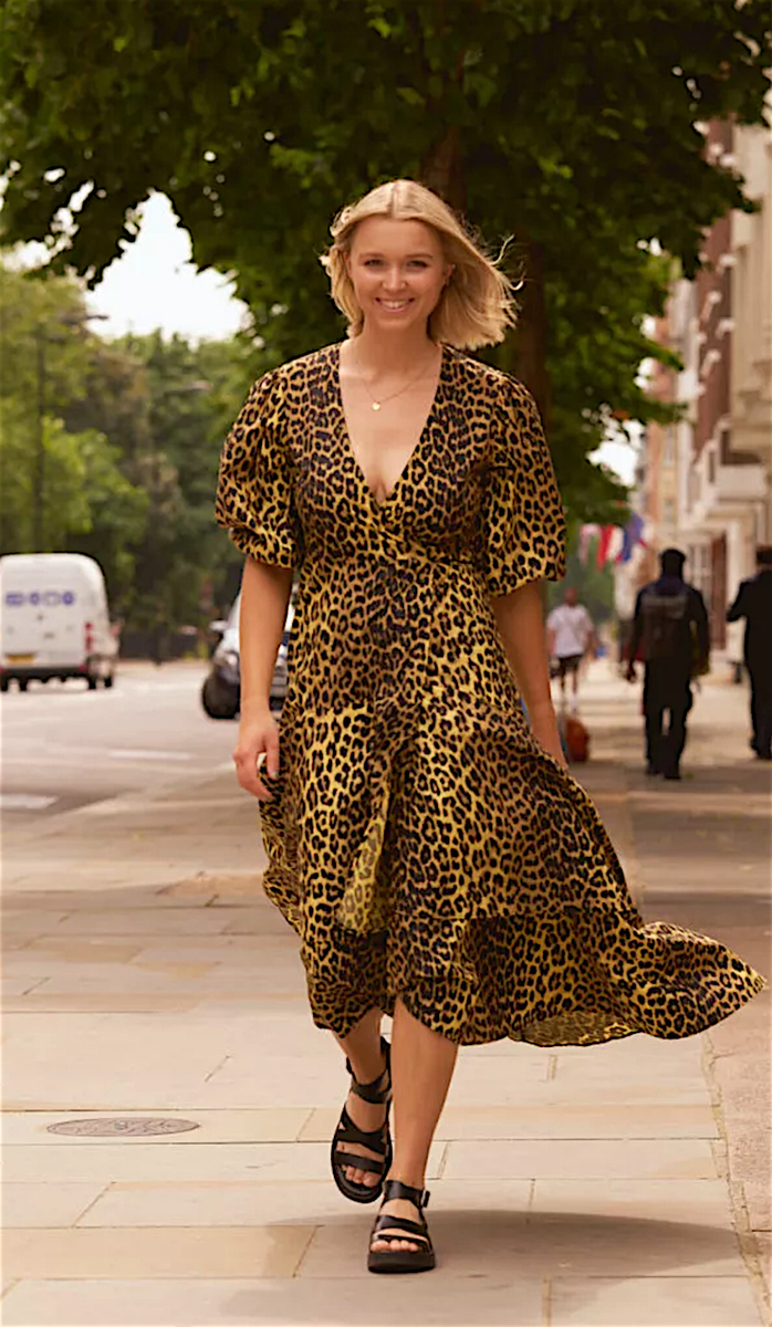 Ganni Yellow Leopard Print Wrap Dress GANNI Bijou Yellow Black