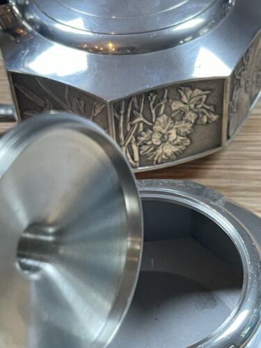 Elegant 1930’s Orchid Decorated Vintage ROYAL SELANGOR PEWTER 1885 Tea Set - Picture 17 of 24