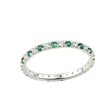 925 Sterling Silver Round Natural Emerald Eternity Anniversary Ring Jewelry US 7