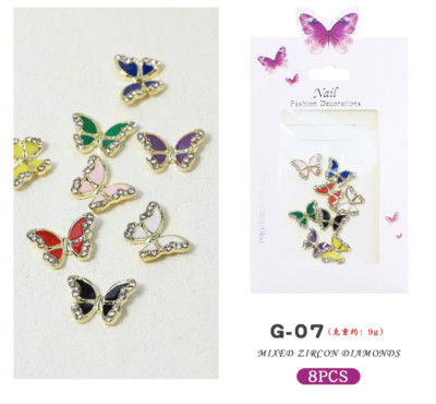 Nail Art 8Pcs Alloy Diamond luxury Zircon Butterfly Gold Kawaii Charms NS16
