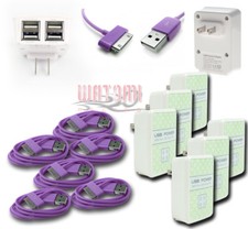 6X 4 USB PORT POWER ADAPTER 3FT CABLE CHARGER DATA PURPLE IPHONE IPOD NANO IPAD