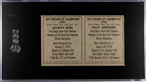 JOHNNY MIZE/BILLY JOHNSON 1951 Berk Ross #1-5/1-7 Uncut Panel SGC 6 YANKEES HOF - Picture 2 of 2