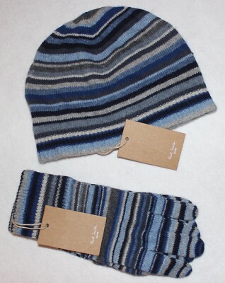 Paul Smith Mütze mit Handschuhen NEU! Ringel blau  2 Teile