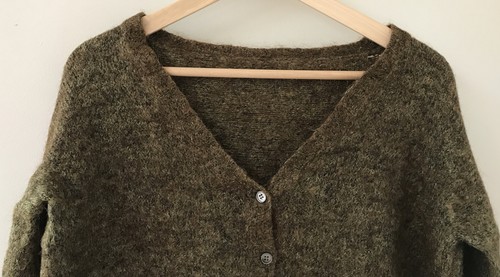 Italian Metallic Green Nylon Mohair Blend Cropped Cardigan Sweater M 46" Itay - Picture 4 of 8