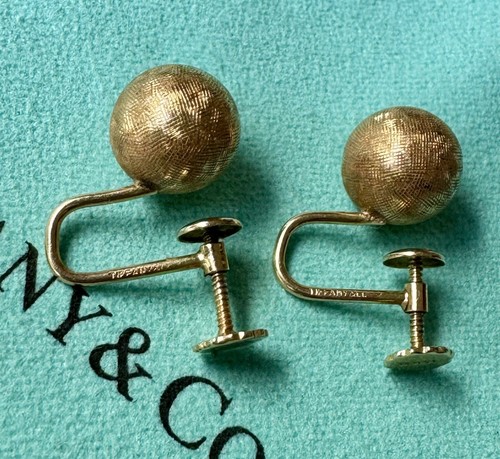 Tiffany & Co Vintage Hardware Ball Yellow Gold Earrings K14 10mm Diameter - Picture 5 of 11