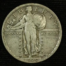Standing Liberty Silver Quarter. 1920 P. Choice Extra Fine. Lot # 9042-44-0107