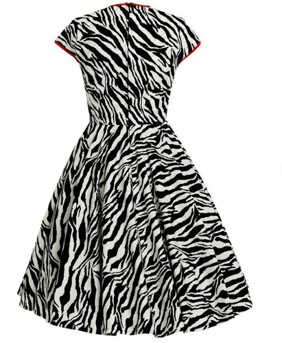 Outstanding Vintage 50's Monroe Hepburn St Zebra Print Full Circle Cotton Dress - Picture 5 of 12