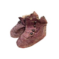 Antique Childs Brown Boots Booties Shoes Victorian Doll French German Bisque