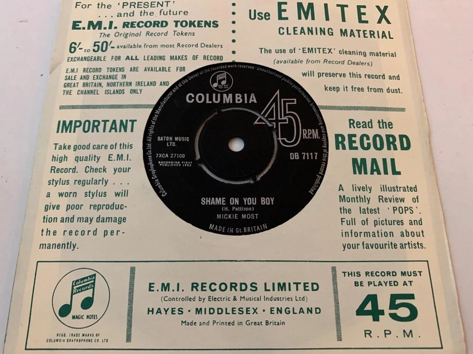 MICKIE MOST The Feminine Look JIMMY PAGE MOD BEAT 1963 Columbia DB7117 NEAR MINT - Image 2 of 2