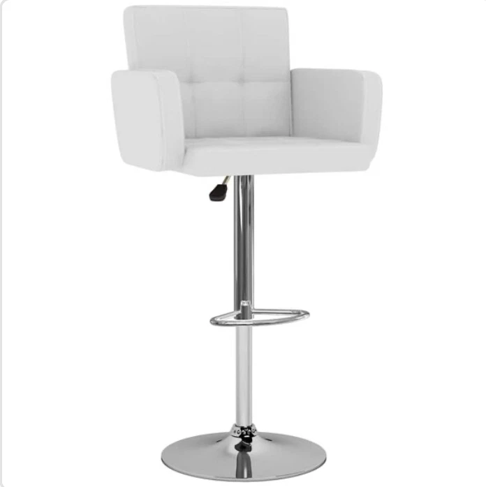 2x Barhocker Weiß Kunstleder höhenverstellbar mit Armlehne Fußstütze Chrom - Bild 2 von 4