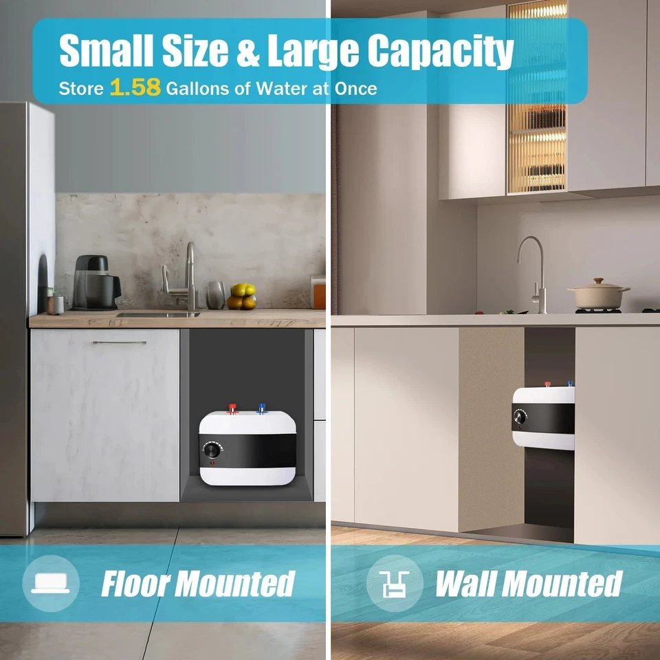 Chauffe Eau Electrique Mini 6L  - 1500W Rapide sous Evier Cuisine Salle de Bain - Photo 4/4