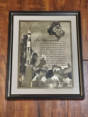 Rare VTG Saturn Apollo Moon Landing Rocketdyne Employee Appreciation Certificate
