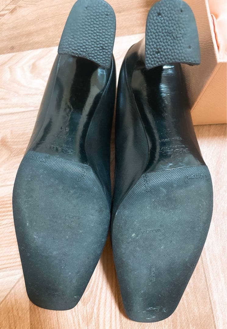 Rare PRADA Black Leather Square Toe Chunky Heel Pumps Size EU38/US8 Auth thumbnail 6