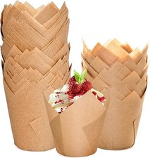 Natural Tulip Cupcake Liners for Baking 200 Cups, Unbleached Parchment Paper Muf