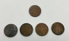 1864 1865  1868 "UNION SHIELD" Two Cents 2 Cents Coins Lot of 5