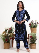Blue Rayon Chikankari Kurta Set, Lucknow Chikankari Kurti Palazzo, Salwar Kameez