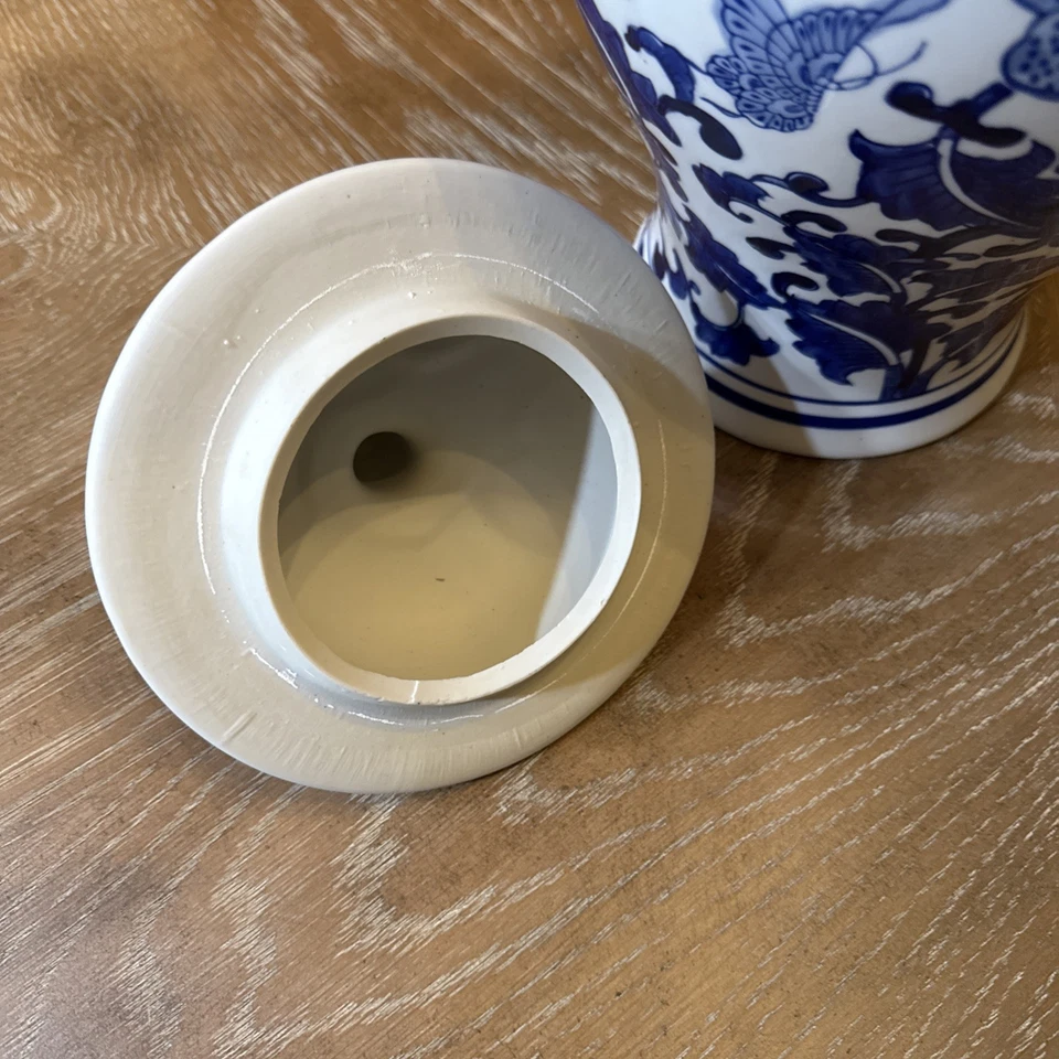 Jarrón decorativo floral Chinoiserie de jengibre azul blanco 15"H 8"W Foto 4 de 4