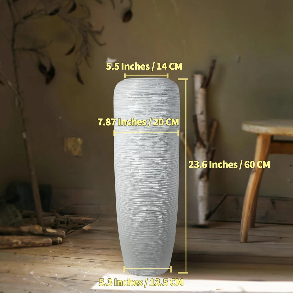 Jarrón grande de cerámica rústica para granja, jarrones de piso decorativos de cerámica de 23,6 pulgadas de alto... Foto 2 de 4