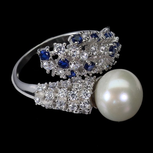 925 Sterling Silver Ring Round Pearl 10mm Natural Jewelry Size 8 - Picture 3 of 13