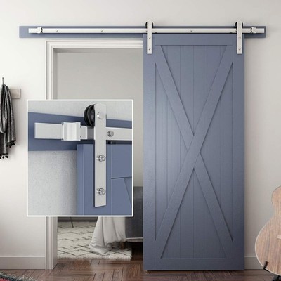 SMARTSTANDARD 6.6 Feet Brushed Nickel Sliding Barn Hardware Kit-Sturdy Silvery T