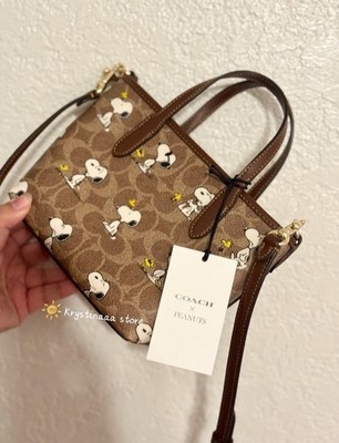 Coach X Peanuts City Mini Tote Bag In Signature Canvas With Snoopy
