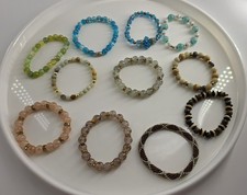 Lot 11 Stretch Bracelets Glass Stone Wood Seed Bead Mixed Colors Most Size 7