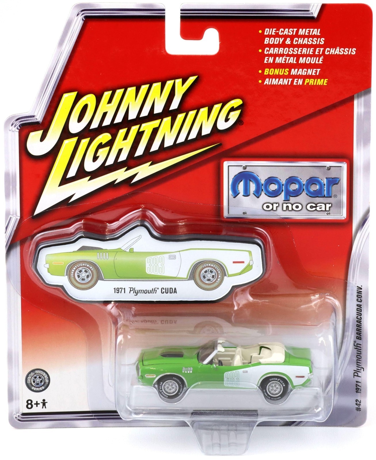 1:64 Johnny Lightning #42 Mopar 1971 Plymouth barracuda Cuda Convertible Green/