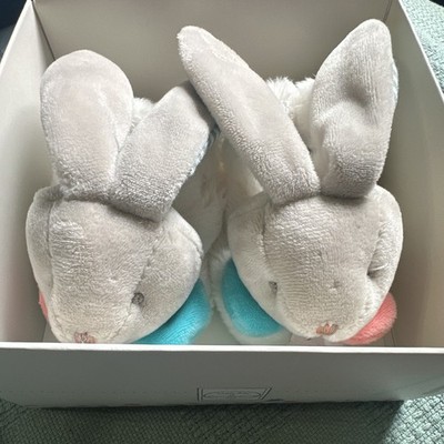 Doudou et Compagnie Plush Bunny Slip-On Slippers Gray Striped Infant 6-12 M NIB
