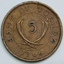 1966 Uganda 5 Cents KM# 1 Circulated Condition