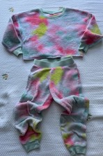 Justice Girls 2 Piece Sweatsuit Neon Tie-dye Cropped Sweatshirt Size XS
