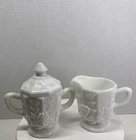Vintage Westmoreland Milk Glass 3.5" Creamer and 5" Covered Sugar Bowl