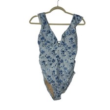 NWT A Pea in the Pod Ruffled Maternity Floral Swimsuit Light Blue Size XS