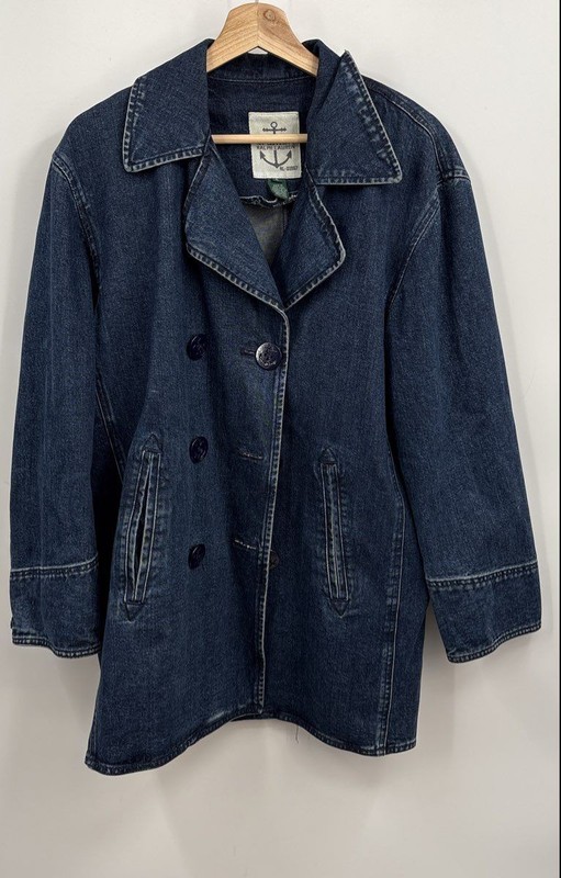 Lauren Ralph Lauren Women's Blue Denim Long Sleeve Double-Breasted Pea Coat Sz S